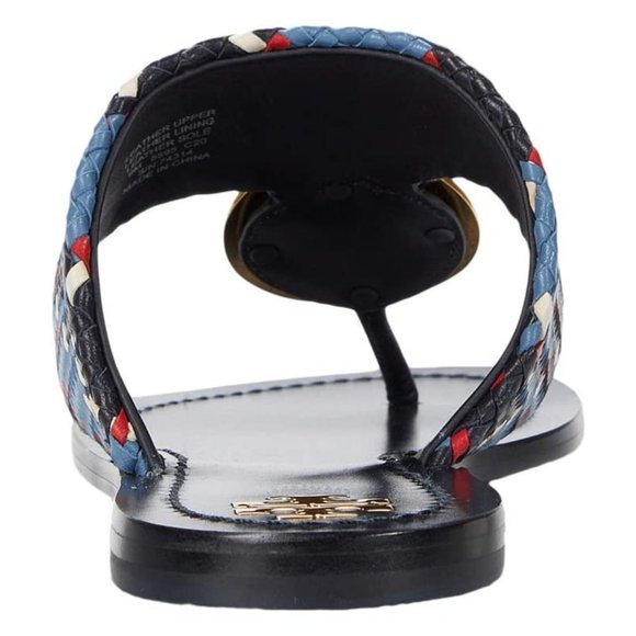 Tory Burch $268 Patos LEATHER Disk Sandal Blue Woven 10 - Picture 10 of 13